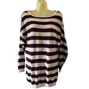 H&M Divided Purple and Winter White Striped Tunic Sweater Womans Size Small